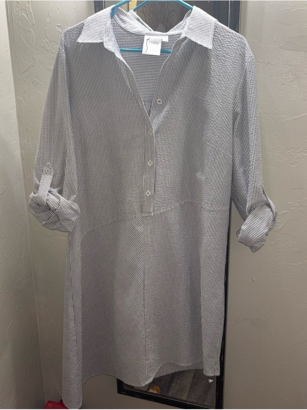 Finley Black & White Pinstripe Long Sleeve Shirt Dress